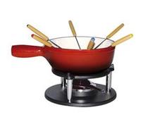 Baumalu, Service à Fondue Savoyarde en Fonte Émaillée Rouge, 20 cm, pour 6 personnes, comprenant 1 réchaud, 1 brûleur, 1 caquelon et 6 fourchettes