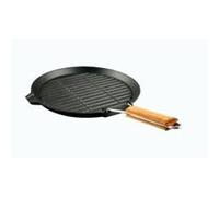 Baumalu, Grill Rond en Fonte 25 cm avec Manche Rétractable en Bois, Noir - Compatible tous feux & induction, idéal pour cuisson saine et uniforme, parfait pour barbecue et cuisine