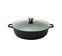 Baumalu Cocotte mijoteuse basse 384940 - 32 cm, 5L, fonte aluminium céramique, couvercle verre - Noir