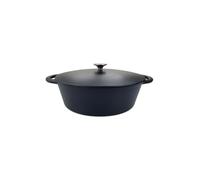 Baumalu - Cocotte Ovale Fonte - 33 cm - Tous Feux dont Induction | Intérieur émail noir, couvercle à bouton inox qui conserve la chaleur ; grande contenance, rôtis et mijotés, induction