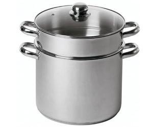 Baumalu - Combiné Couscoussier/Marmite - Inox - Ø 24 cm - 9 L - Induction | Triple fond diffuseur, couvercle verre à jonc inox et trou vapeur ; poignées inox robustes, tous feux dont induction