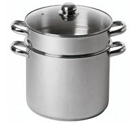 Baumalu - Combiné Couscoussier/Marmite - Inox - Ø 26 cm - 11 L - induction | Triple fond diffuseur, couvercle verre à trou vapeur et poignées inox ; cuit viande et légumes ensemble, tous feux induction