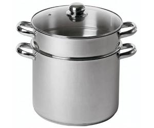 BAUMALU - Combiné Traiteur Couscoussier Forme Droite - Acier Inox - Couvercle Verre - Tous Feux dont Induction - Triple Fond Diffuseur - Ø30cm, 16L, Argenté