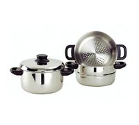 Baumalu, Combiné Vapeur 3 Corps Inox 20 cm Argenté - Ustensile de Cuisine en Acier Inoxydable, Compatible Tous Feux, Couvercle en Verre, Équipement Bakélite, Haute Qualité