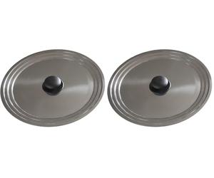 BAUMALU - Couvercle Multi-Degrés Universel - Acier Inoxydable Haut de Gamme - Bouton Bakélite, Bord en Escalier - Pour Ustensiles de Ø12, 14 et 16 cm (Lot de 2)