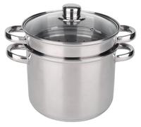 Baumalu - Cuiseur à Pâtes Inox - Ø 24 cm - Panier - Tous Feux | Triple fond diffuseur, panier égouttoir et couvercle verre à trou vapeur ; cuit pâtes et légumes vapeur, induction