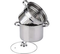 Baumalu, Cuiseur à Pâtes INOX 29,5 x 21,5 x 24,5 cm en Acier Inoxydable, Couvercle en Verre, Triple Fond Diffuseur, Compatible Tous Feux et Induction, Ustensile de Cuisine de Haute Qualité