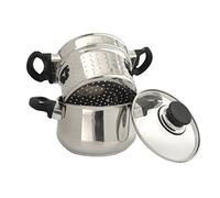 Baumalu - Cuiseur à Riz Inox - Ø 20 cm | Acier inoxydable, triple fond diffuseur inox, alu, inox, anses bakélite et couvercle en verre, tous feux dont induction
