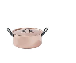 BAUMALU - Faitout avec Couvercle - Cuivre Étamé - Tous Feux sauf Induction - Poignées Fixes en Fonte - Design Traditionnel Français Made in Alsace - Ø22cm - Cuivre