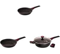 Baumalu - Lot Granit Pro : Poêles 24 et 28cm + Sauteuse 28cm | Céramique effet pierre sans PFOA ni PFAS, couvercle verre, manches amovibles, tous feux
