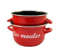 Baumalu, Marmite à Moules 18 cm Marquage Rouge - Acier Émaillé de Qualité Lourde avec Couvercle Inox, Compatible Tous Feux et Induction, Idéale pour Coquilles Vides