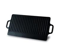 Baumalu - Plancha Fonte Réversible noir - 42 x 23 cm - Gaz et Four | Fonte double face lisse et nervurée, chaleur homogène ; parfaite pour viandes, poissons et légumes, cuisson saine gaz et four