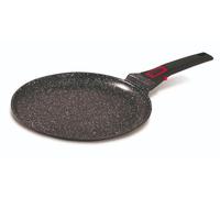 Baumalu - Crêpière Granit Pro Céramique - Fonte d'Aluminium - Tous Feux dont Induction - Intérieur Revêtement Céramique Fusion Pro Effet Pierre Sans PFOA ni PFAS - Manche Amovible - Ø28cm - Noir