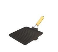 Baumalu, Poêle Grill Carré 24 cm Noir - Idéale pour Grillades Saines - Manche Rétractable en Bois - Compatible Tous Feux y compris Induction - Dimensions 24 x 24 cm