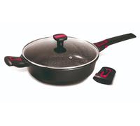BAUMALU - Sauteuse avec Couvercle Granit Pro Céramique - Fonte d'Aluminium - Tous Feux dont Induction - Intérieur Céramique Fusion Pro Effet Pierre Sans PFOA ni PFAS - Manche Amovible - Ø24cm - Noir