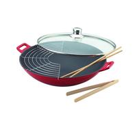 Baumalu Wok 36 cm en fonte avec couvercle en verre Rouge