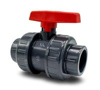 Baumaxxe I Vanne à boisseau sphérique PVC 32 mm 1" double union PN16 I PVC-U avec 2 manchons à coller et écrous d’union I Pour plomberie piscine bassin aquarium arrosage I bm003
