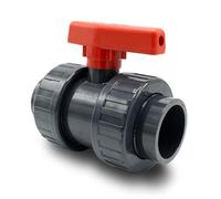 Baumaxxe I Vanne à boisseau sphérique PVC 50 mm PN16 I 2 voies avec 2 raccords à coller et unions démontables radialement I Pour tuyauterie piscine arrosage filtration I bm116