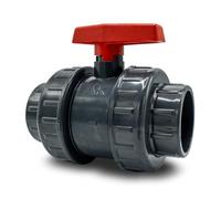 Baumaxxe I Vanne à boisseau sphérique PVC 63 mm 2" double union PN16 I PVC-U avec 2 manchons à coller et écrous d’union I Pour plomberie piscine bassin aquarium arrosage I bm002