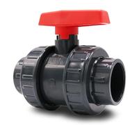 Baumaxxe PVC-Vanne à bille 50mm 1 1/2 pouce I Type AK I pour manchons de collage et raccords I Vanne d'arrêt 2 voies I Raccord PVC I Robinet à bille pour construction de piscine et d'étang I bm001