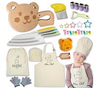 Baumbie Kit Couteau sécurité de Cuisine pour Enfants - 32 Pièces, Dès 3 Ans avec Tablier et Toque - Couteau Montessori pour couper des fruits ou légumes et qui ne coupe pas les doigts