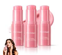 Baume Multi-usages Volume Au Collagène Rose, Stick Anti-rides Au Collagène, Format Nomade, Nourrissant Et Lissant Pour Le Visage, Le Cou, Le Contour Des Yeux Et Les Lèvres(3pcs)