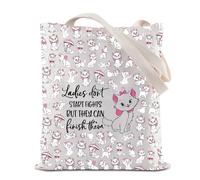 BAUNA Marie Cat Sac fourre-tout réutilisable avec inscription Don't Start Fight, Sac fourre-tout pour femme, 35*40cm