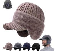 BAUNBRHY Coldshield Trapper Blocking Knitted Hats, Elastic Winter Warm Knitted Hat with Brim and Ear Flaps, Winter Trapper, Skiing Cycling Hats for Mens and Women-Khaki