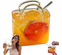 BAUNBRHY Purse Drinking Glass, 26oz Unique Glass Purse for Drinks with Straws, Cute Cocktail Glasses for Juice, Iced Tea, Flowers, Home Bar Decor