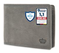Baur Portefeuille Homme - Cuir de Buffle véritable avec RFID - Portefeuille Horizontal avec 9 emplacements Cartes et Compartiment à pièces (Grand Format, Bouton intérieur, Gris)