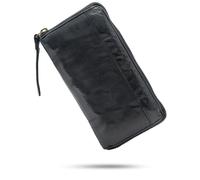 Baur Portefeuille pour femme en cuir lavé extra doux | Portefeuille au look usé avec protection RFID | Grand portefeuille avec de nombreux compartiments pour cartes | Fermeture éclair intégrale, Noir