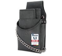 Baur Set de Portefeuilles Serveur Grand en Cuir - Cuir de Buffle véritable - Porte-Monnaie et Holster Pro - Portefeuille Robuste avec chaîne (Noir)