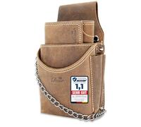 Baur Set de Portefeuilles Serveur Grand en Cuir Pleine Fleur - Cuir de Buffle véritable - Porte-Monnaie et Holster Professionnel - Portefeuille Robuste avec chaîne (Grand Set Bouton-Pression, Marron)