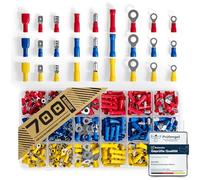 BAURIX® Cosses Électriques à Sertir 700 Pièces - Assortiment 0,5-6 mm² | 9 modèles : cosses rondes, fourche, fastons et manchons. Pour auto, électronique et maison, coffret trié.