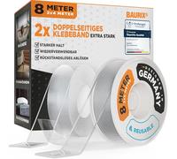 BAURIX® Ruban Adhésif Double Face 2x4 m - Nano, Extra Fort, Transparent