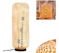 Bauro Lampadaire moderne en métal/rotin noir/naturel, lampe au design bohème avec abat-jour en grille, interrupteur marche/arrêt sur le câble et effet lumineux, 3 ampoules E27, sans ampoule
