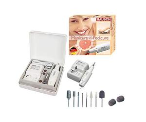 Bausch 0360 Elektriese manikure/pedicure toestel vir professionele mense, regs/links hardloop funksie, oneindig verstelbare, lug verkoeling, 10 aanhegsels: skuur, liassering, eelte verwydering, spyker sorg, voet sorg