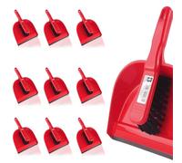 Bauster® Lot de 10 balayettes à main avec poils spéciaux, balai avec pelle à poussière avec lèvre en caoutchouc supplémentaire, balayette et pelle avec bord grattoir et œillet de suspension, balayette