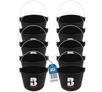 BAUSTER® Lot de 10 seaux de construction en plastique de 12 l - Seau à ciment - Seau à mortier - Seau de jardin - Idéal pour les travaux de rénovation et de construction - Seau en plastique noir