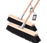 BAUSTER® Lot de 2 balais de route - 600 mm + manche de 120 cm - Balai avec manche en bois et poils doux - Balai extérieur pour cour, atelier et garage - Balai pour saleté fine