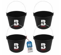 BAUSTER® Lot de 4 seaux de construction, en plastique, 5 l, pour le nettoyage, le ciment, le mortier, le jardin, l'eau, idéal pour les travaux de rénovation et de construction, noir