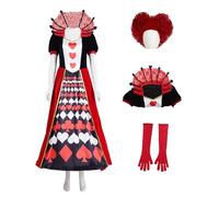 Bauxhie Costume de cosplay Queen of Hearts pour femme - Robe reine rouge avec gants - Costume d'Halloween (rouge + perruque, taille L)