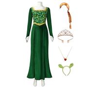 Bauxhie Costume de princesse Fiona pour femme - Robe verte Fiona - Couronne - Collier - Couvre-chef - Costume pour Halloween (vert + perruque, XXL)
