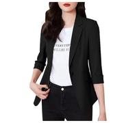 Bauzuoyo Blazer pour femme - Élégante veste blazer à manches 3/4 - Coupe ajustée - Veste de mi-saison - Style sportif - Couleur unie - Veste légère - Veste de printemps - Tenue d'affaires d'été, Noir