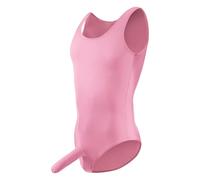 Bauzuoyo Body sexy pour homme - En maille transparente - Sans manches - Vêtement de nuit - Sissy - Chemise de nuit transparente - Avec housse de pénis, Rose, taille unique