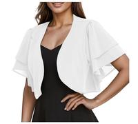 Bauzuoyo Boléro à manches courtes pour femme - Manches 3/4 - Cardigan d'été léger et élégant - Cardigan court - Cardigan Shrug décontracté - Haut Shawl - Veste pour femme avec volants, Blanc., XXL