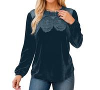 Bauzuoyo Chemisier en dentelle pour femme - Élégant - Manches longues - Velours - Col rond - Volants - Swing - Maille transparente - Chemisier basique - Hauts d'affaires rétro - Fête festive - Nouvel