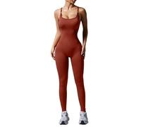 Bauzuoyo Combinaison de sport pour femme - Effet fesses rebondies - Rembourrée - Longue - Yoga - Sans manches - Combinaison côtelée - Combinaison une pièce - Sexy - Sans coutures - Élastique - Coupe
