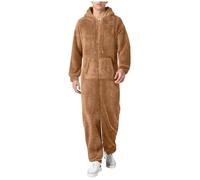 Bauzuoyo Combinaison en polaire pour homme - Combinaison en forme de cœur - Douillet, drôle - Pyjama long - Pour l'hiver - Chaud et moelleux - En peluche - Avec fermeture éclair - Grande taille, Café
