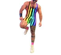 Bauzuoyo Combinaison string dos nu avec motif arc-en-ciel pour homme - Sans manches - Séchage rapide - Fitness - Sans manches - Uniforme de lutte, Arc-en-ciel, XL